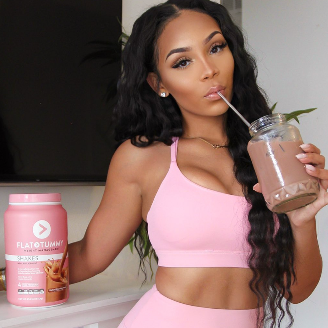 woman with chocolate weight loss shake