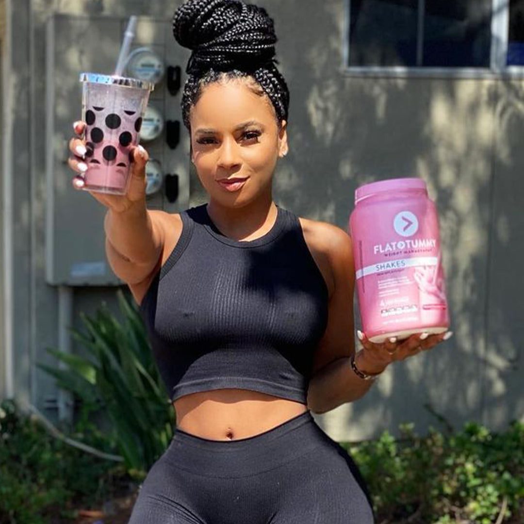 woman showcasing flat tummy shake