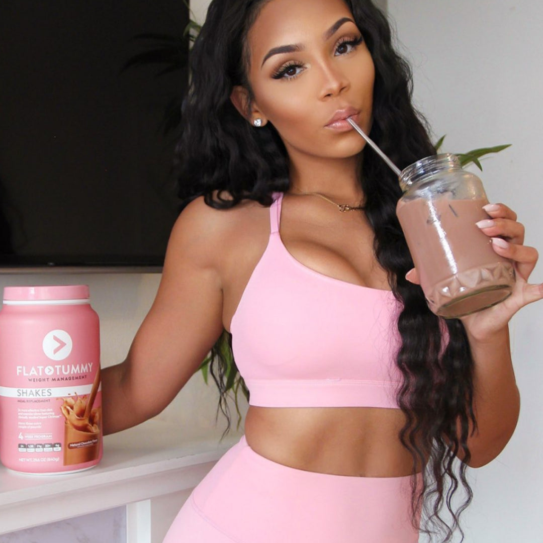 Babe drinking flat tummy chocolate shake