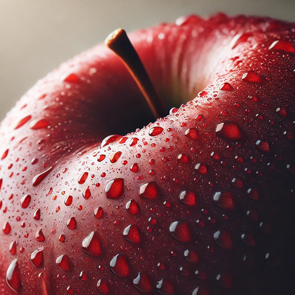 Close-up of a red apple, highlighting its red hue and glistening surface. The lighting emphasizes Flat Tummy Apple Cider Vinegar Gummy's enticing color and freshness.