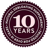 Badge with the text 'Natural Debloating Supplement Trusted for over 10 Years'.