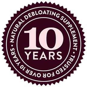 Badge with the text 'Natural Debloating Supplement Trusted for over 10 Years'.