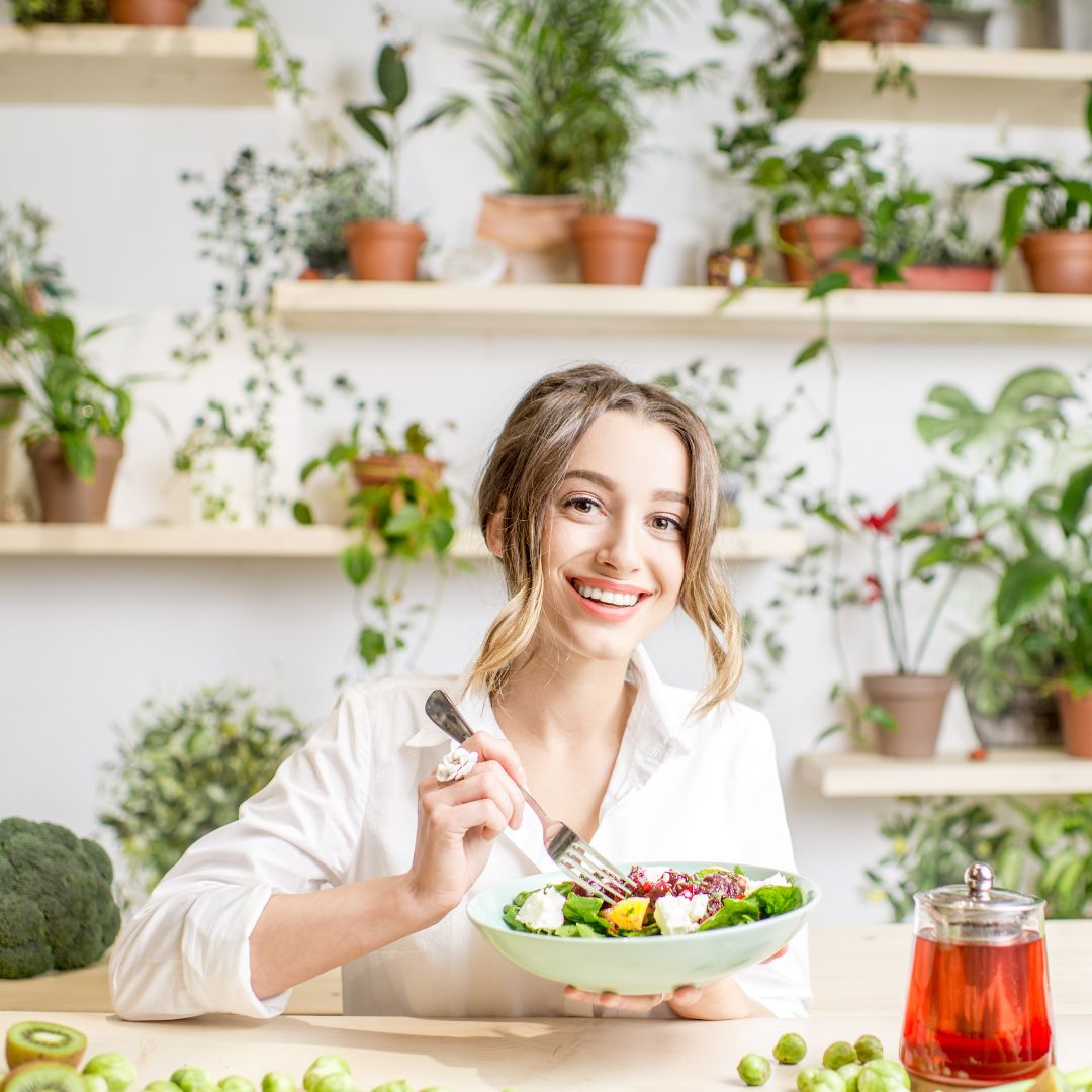 woman with green fruits &amp; veggies